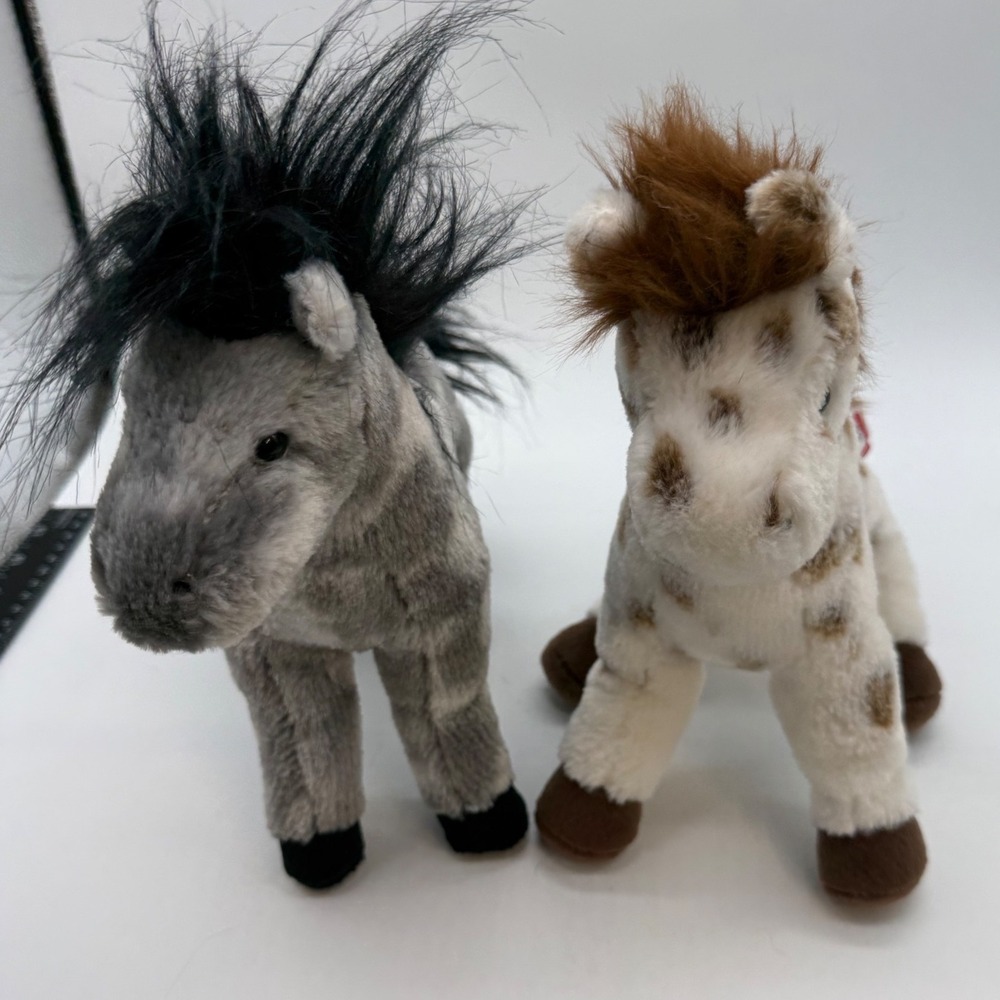 Douglas Cuddle Toys Horse Plush Set Grey Spotted White Pony Stuffed Animals